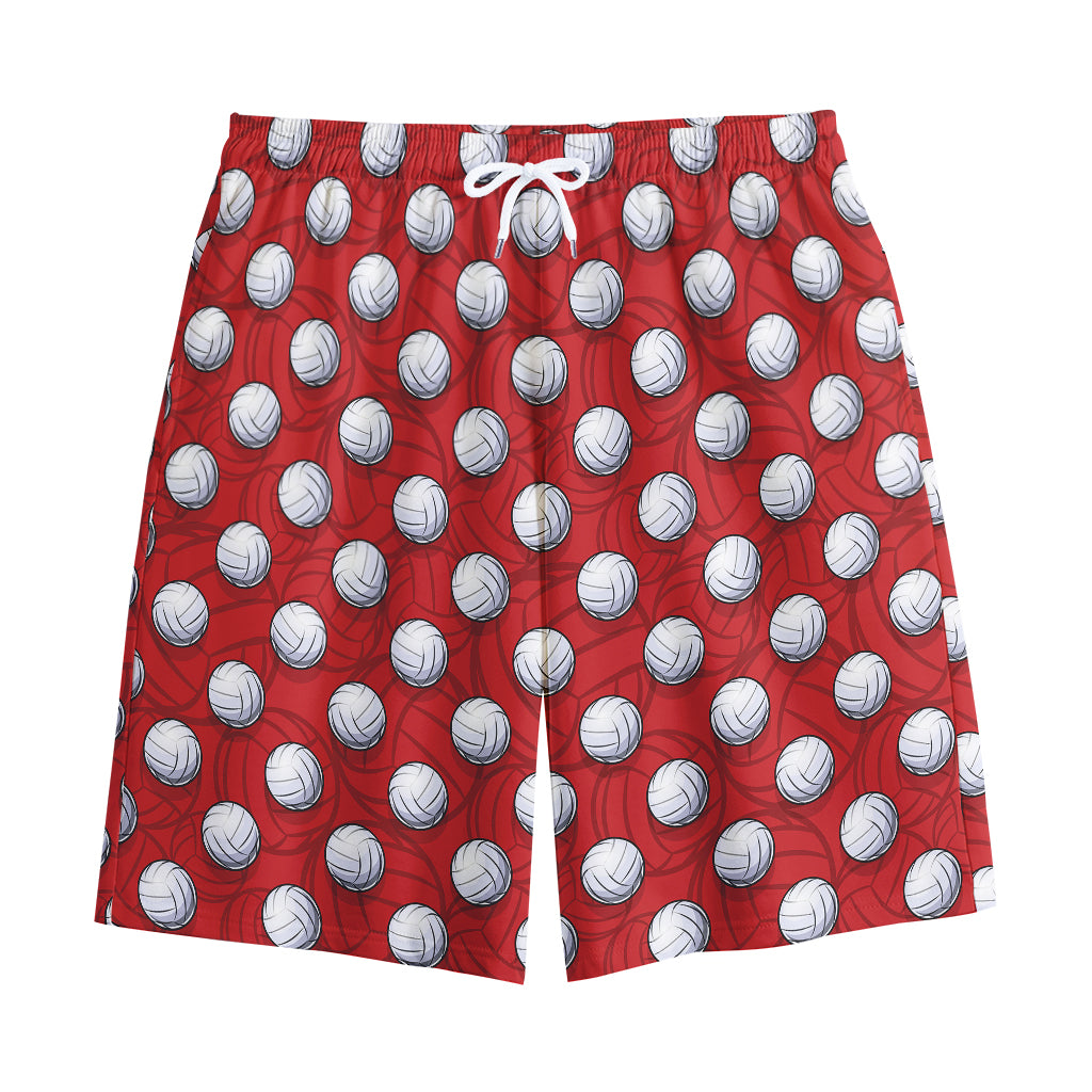 Red And White Volleyball Pattern Print Cotton Shorts