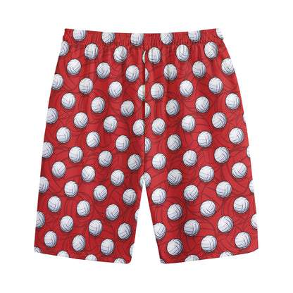 Red And White Volleyball Pattern Print Cotton Shorts