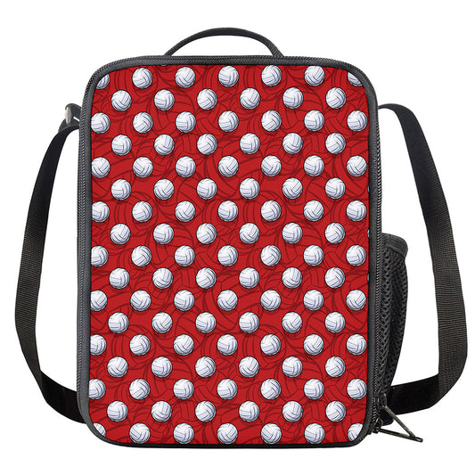 Red And White Volleyball Pattern Print Crossbody Lunch Bag