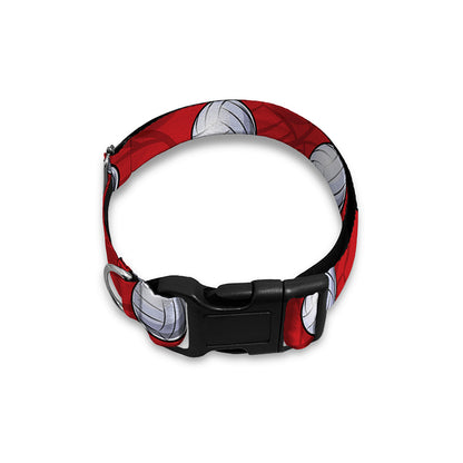 Red And White Volleyball Pattern Print Dog Collar