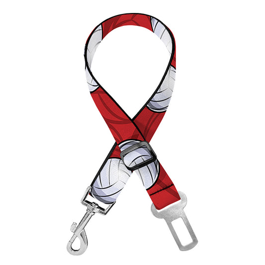 Red And White Volleyball Pattern Print Dog Seat Belt