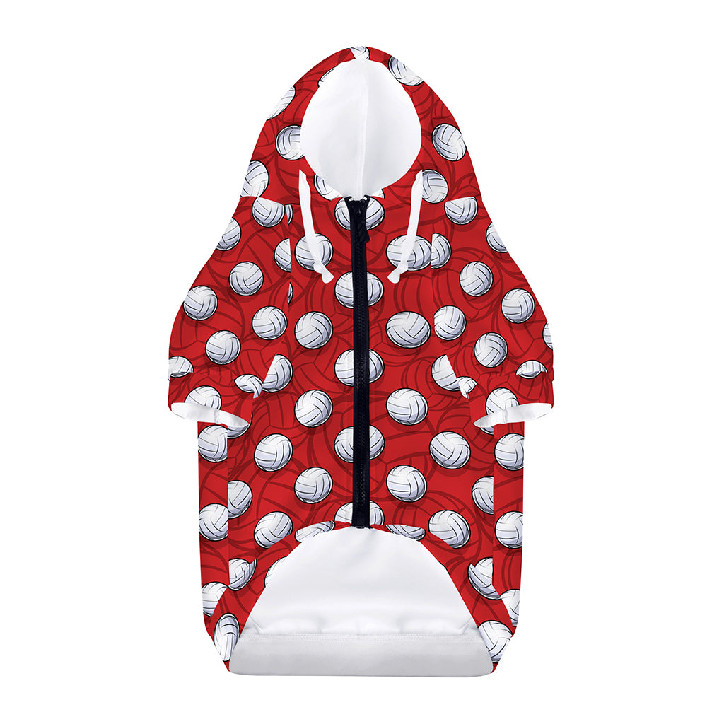 Red And White Volleyball Pattern Print Dog Zip Up Hoodie
