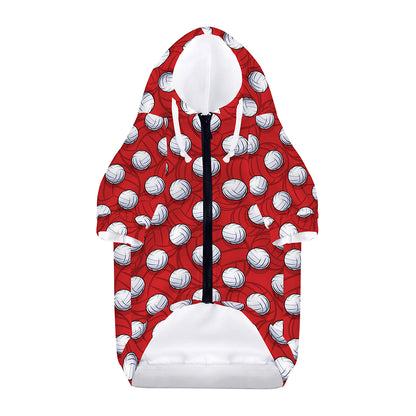 Red And White Volleyball Pattern Print Dog Zip Up Hoodie
