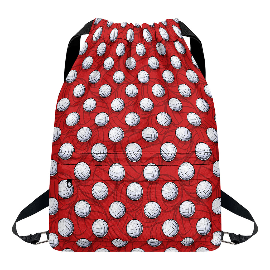 Red And White Volleyball Pattern Print Drawstring Backpack