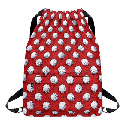 Red And White Volleyball Pattern Print Drawstring Backpack