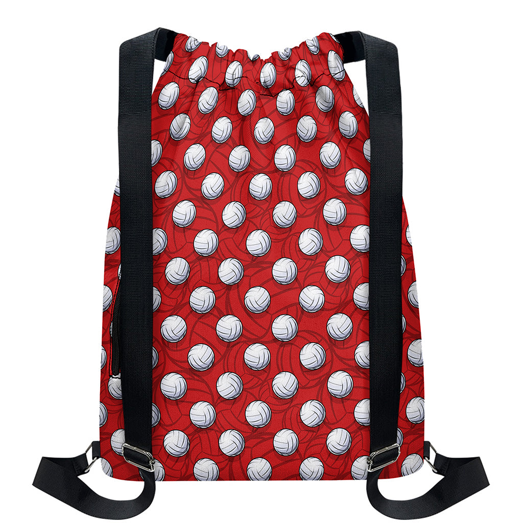 Red And White Volleyball Pattern Print Drawstring Backpack