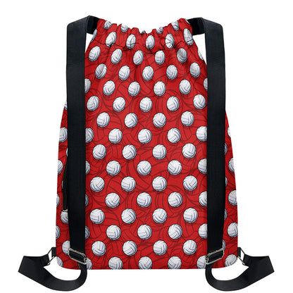 Red And White Volleyball Pattern Print Drawstring Backpack