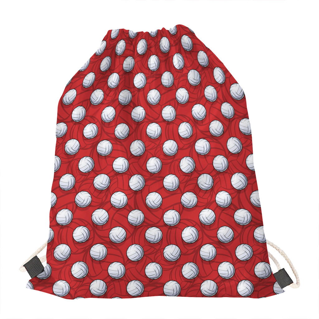 Red And White Volleyball Pattern Print Drawstring Bag