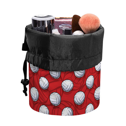 Red And White Volleyball Pattern Print Drawstring Makeup Bag