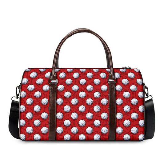 Red And White Volleyball Pattern Print Duffle Bag