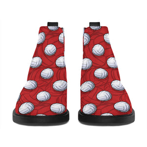 Red And White Volleyball Pattern Print Flat Ankle Boots