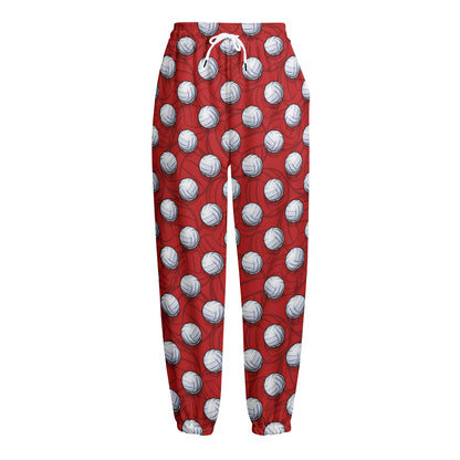 Red And White Volleyball Pattern Print Fleece Lined Knit Pants