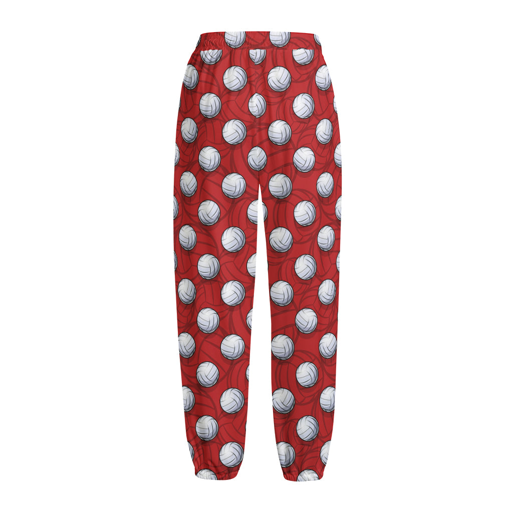 Red And White Volleyball Pattern Print Fleece Lined Knit Pants