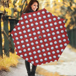 Red And White Volleyball Pattern Print Foldable Umbrella