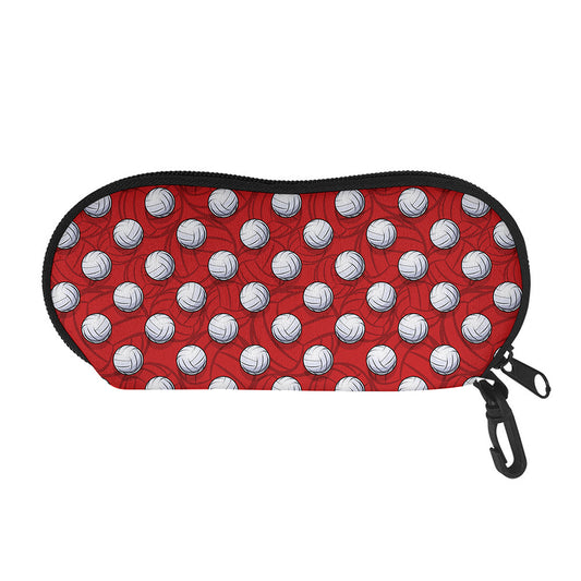 Red And White Volleyball Pattern Print Glasses Case