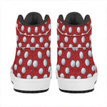 Red And White Volleyball Pattern Print High Top Leather Sneakers