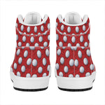 Red And White Volleyball Pattern Print High Top Leather Sneakers