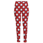 Red And White Volleyball Pattern Print High-Waisted Pocket Leggings