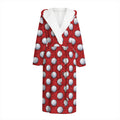 Red And White Volleyball Pattern Print Hooded Bathrobe