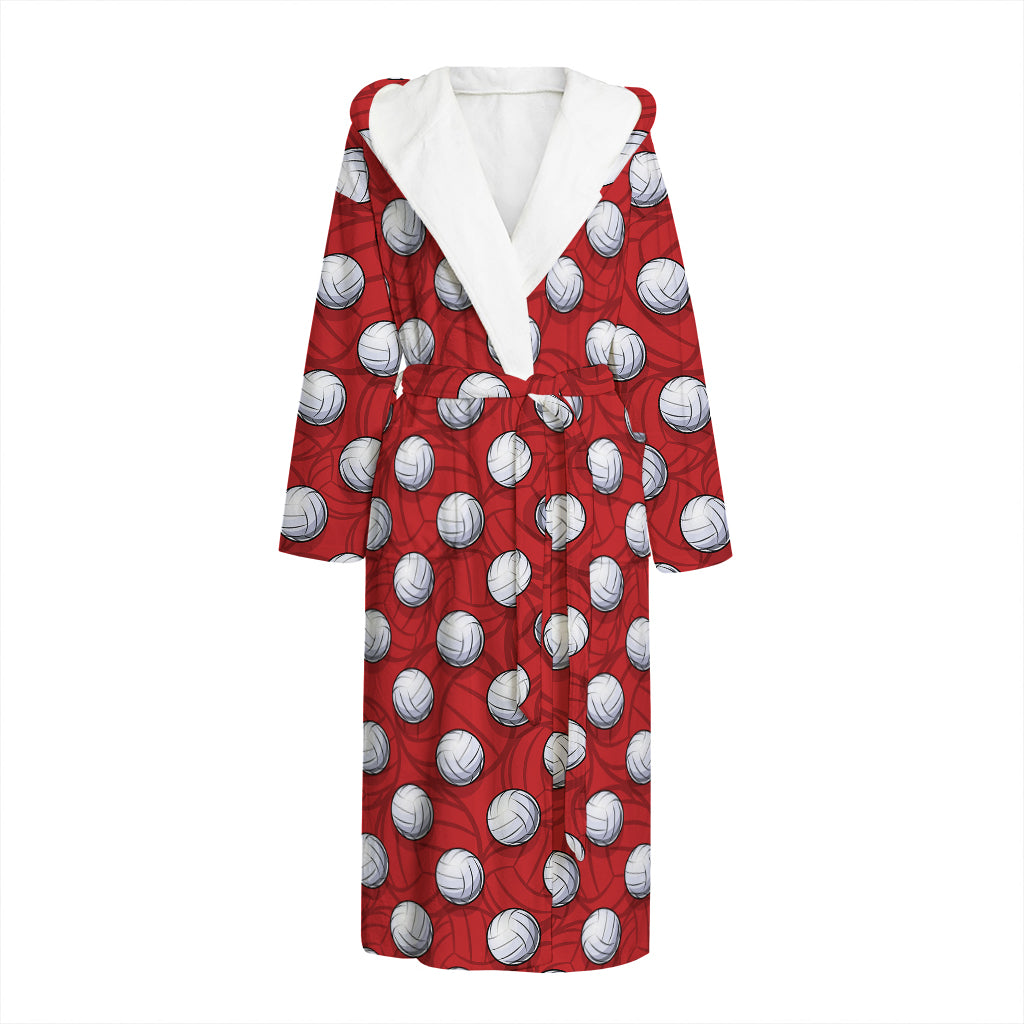 Red And White Volleyball Pattern Print Hooded Bathrobe