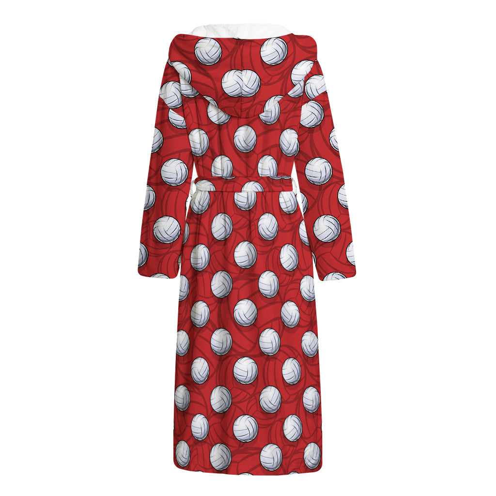 Red And White Volleyball Pattern Print Hooded Bathrobe