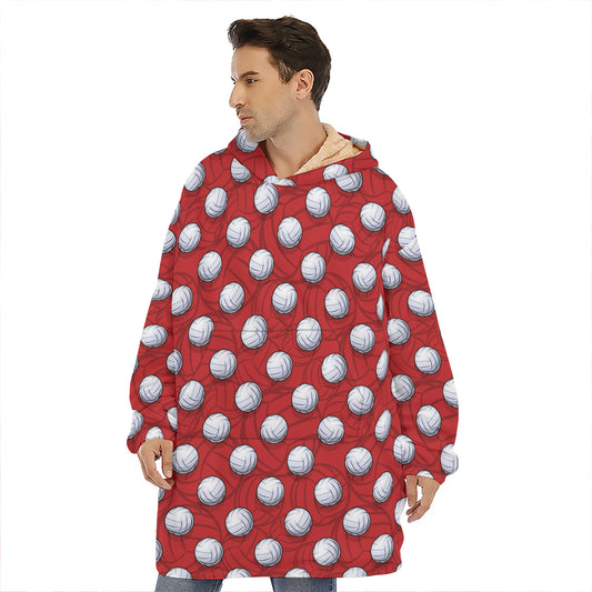 Red And White Volleyball Pattern Print Hoodie Blanket