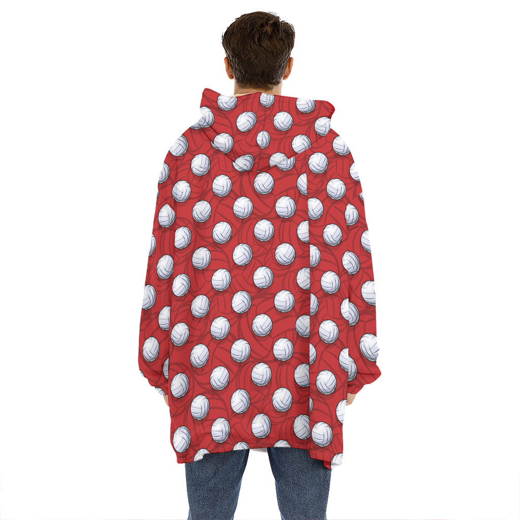 Red And White Volleyball Pattern Print Hoodie Blanket