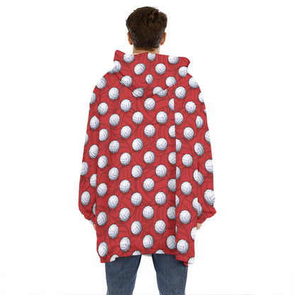 Red And White Volleyball Pattern Print Hoodie Blanket