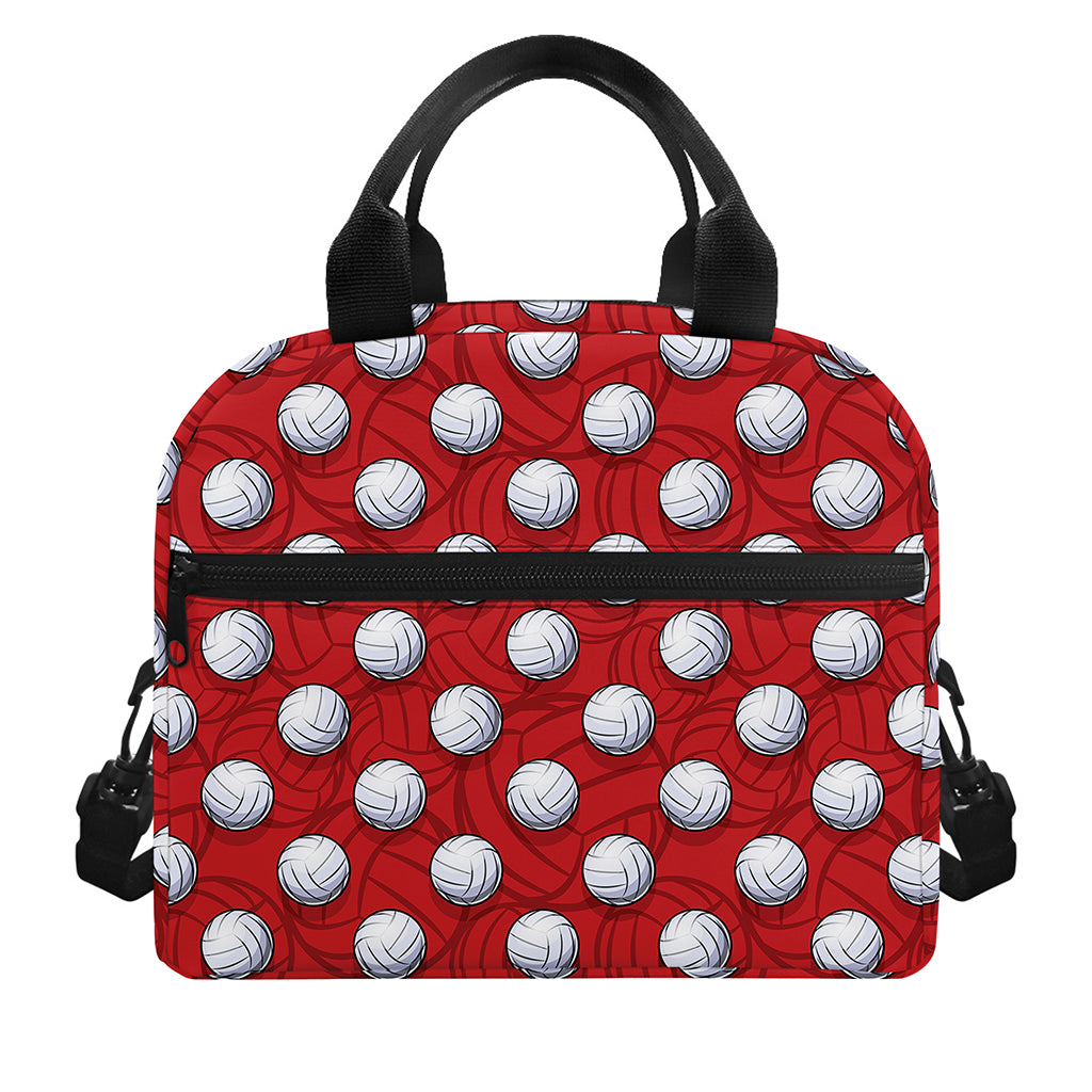 Red And White Volleyball Pattern Print Insulated Lunch Bag