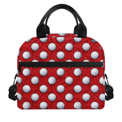 Red And White Volleyball Pattern Print Insulated Lunch Bag