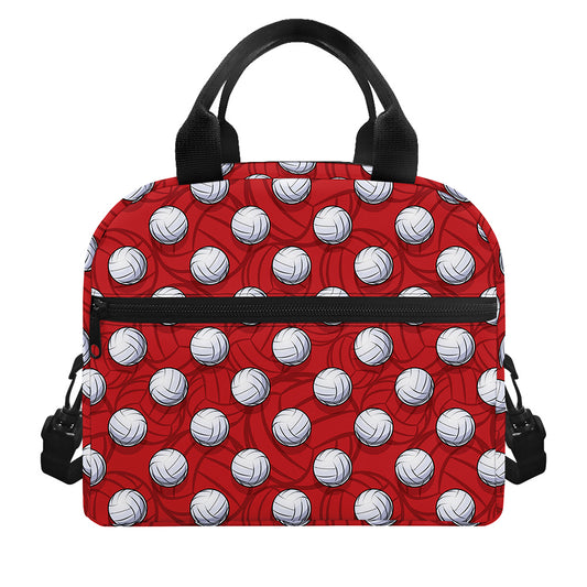 Red And White Volleyball Pattern Print Insulated Lunch Bag