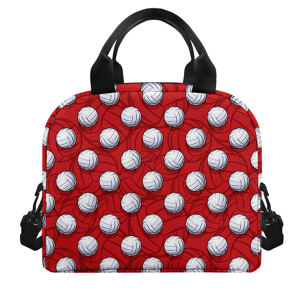 Red And White Volleyball Pattern Print Insulated Lunch Bag
