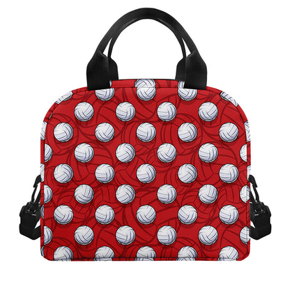 Red And White Volleyball Pattern Print Insulated Lunch Bag