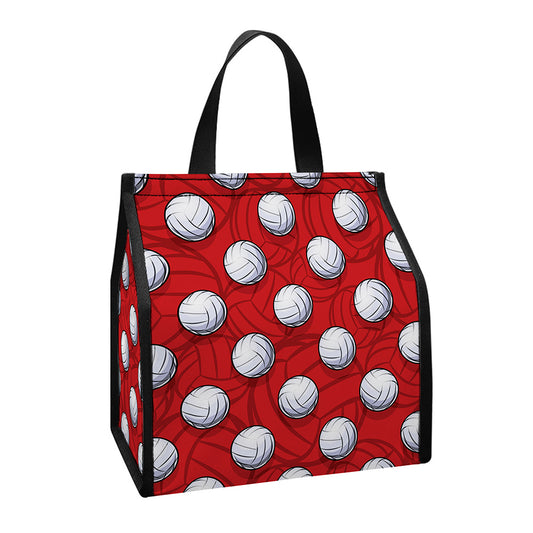 Red And White Volleyball Pattern Print Insulated Lunch Tote