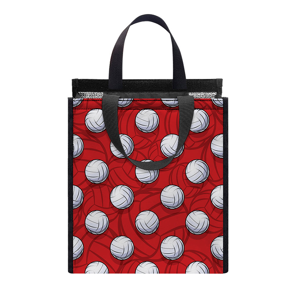 Red And White Volleyball Pattern Print Insulated Lunch Tote