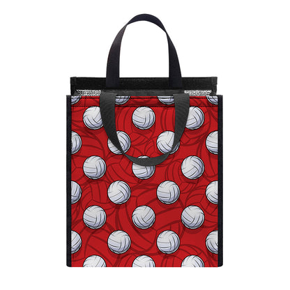 Red And White Volleyball Pattern Print Insulated Lunch Tote