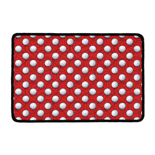Red And White Volleyball Pattern Print Kitchen Mat