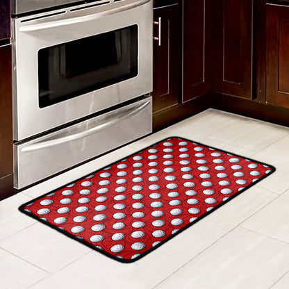 Red And White Volleyball Pattern Print Kitchen Mat