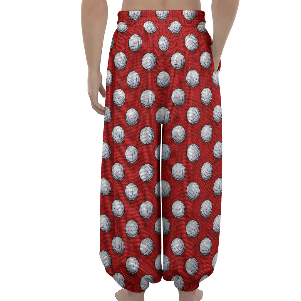 Red And White Volleyball Pattern Print Lantern Pants