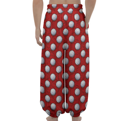 Red And White Volleyball Pattern Print Lantern Pants