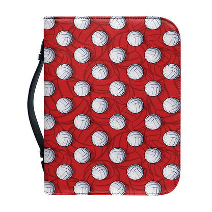 Red And White Volleyball Pattern Print Leather Bible Cover