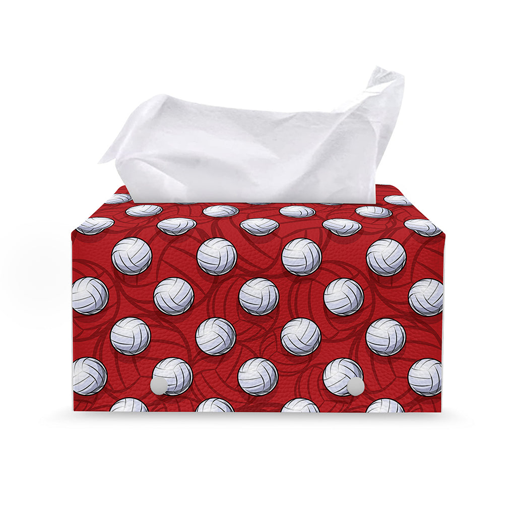 Red And White Volleyball Pattern Print Leather Tissue Box Cover