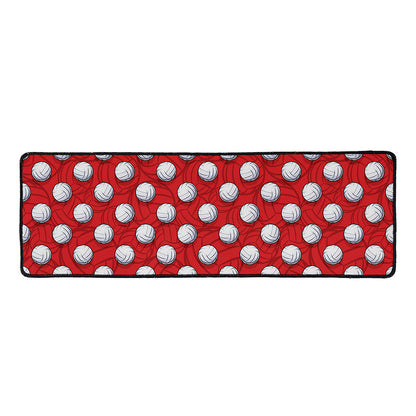 Red And White Volleyball Pattern Print Long Kitchen Mat