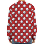 Red And White Volleyball Pattern Print Long Sleeve Baseball Jersey