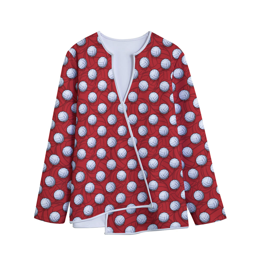 Red And White Volleyball Pattern Print Long Sleeve Short Coat