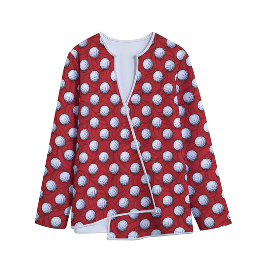 Red And White Volleyball Pattern Print Long Sleeve Short Coat