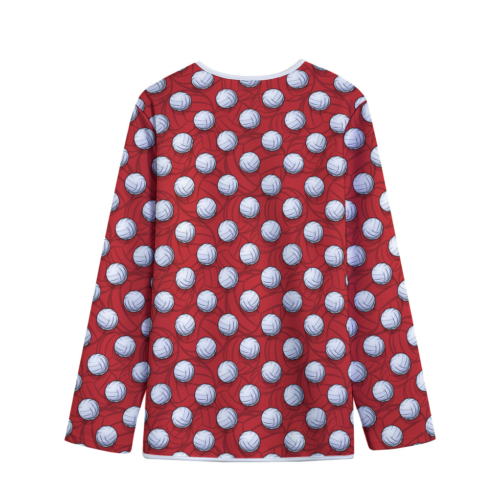 Red And White Volleyball Pattern Print Long Sleeve Short Coat