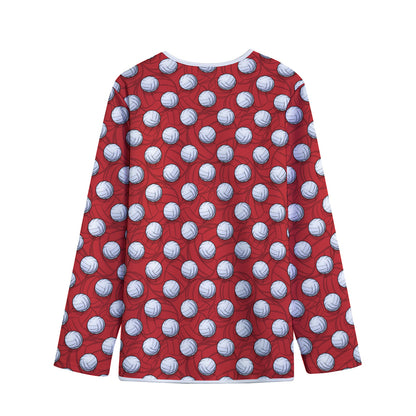 Red And White Volleyball Pattern Print Long Sleeve Short Coat