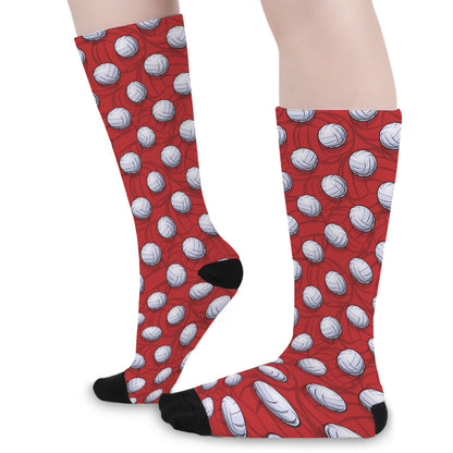 Red And White Volleyball Pattern Print Long Socks