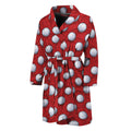 Red And White Volleyball Pattern Print Men's Bathrobe